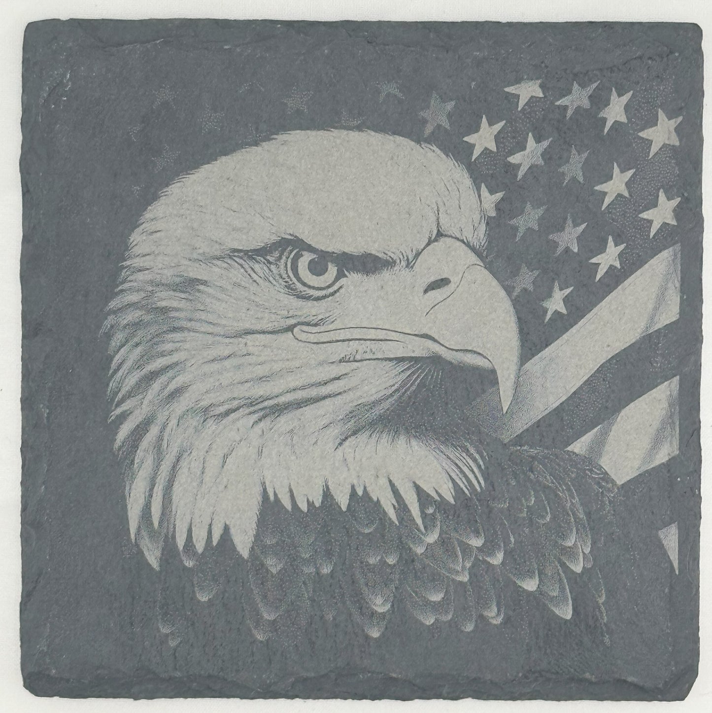 a drawing of an eagle with an american flag in the background