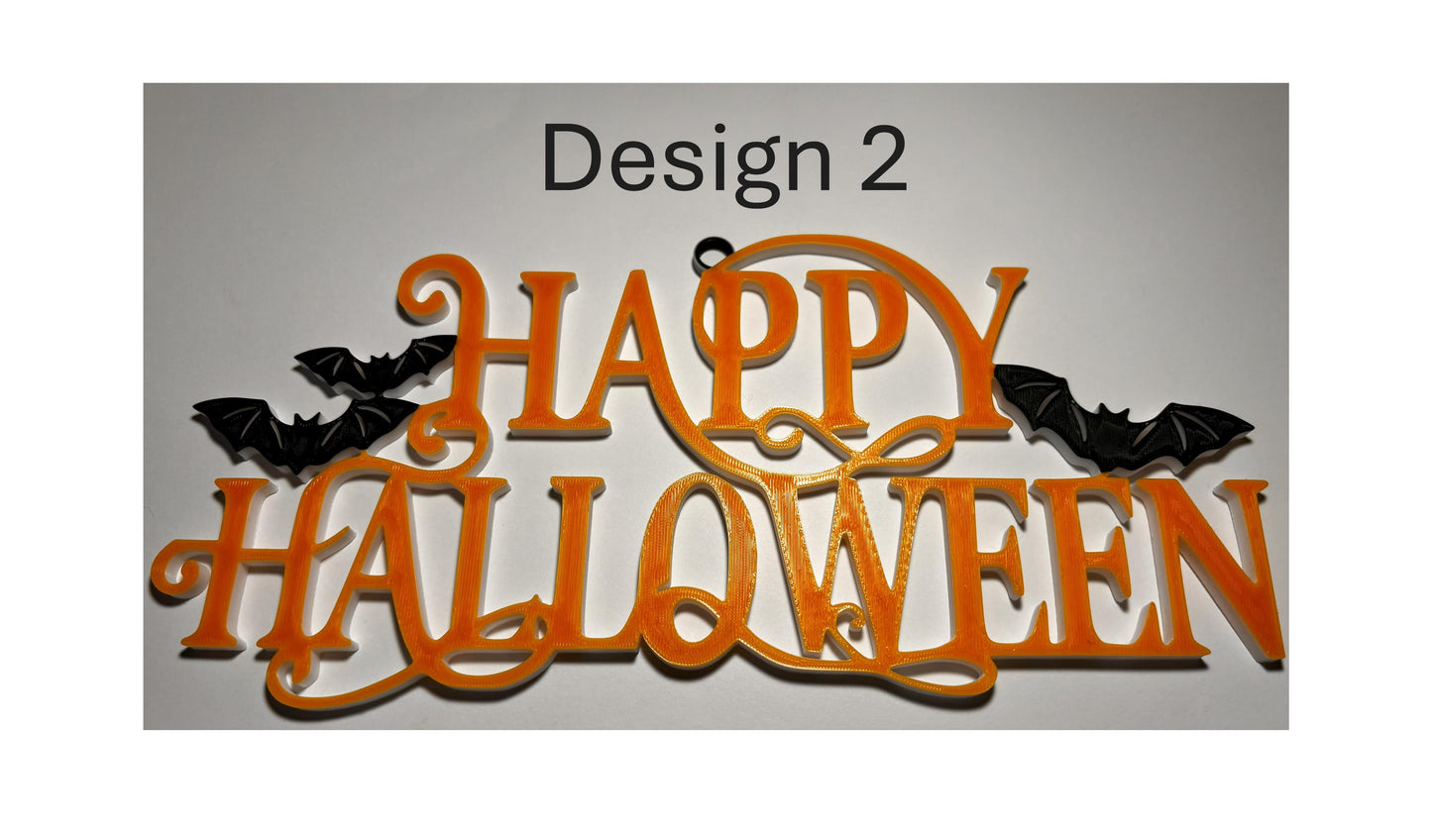 a happy halloween sign with bats on it