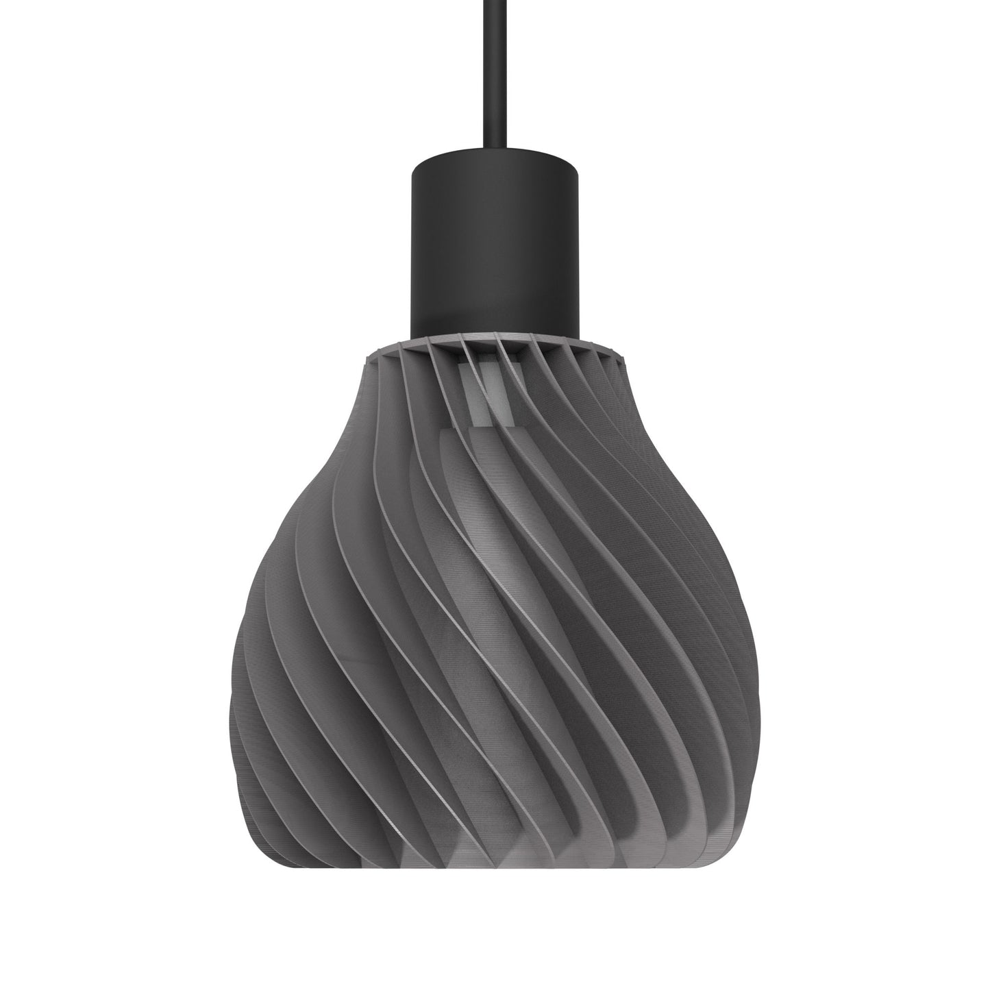 a gray light bulb with a black cord