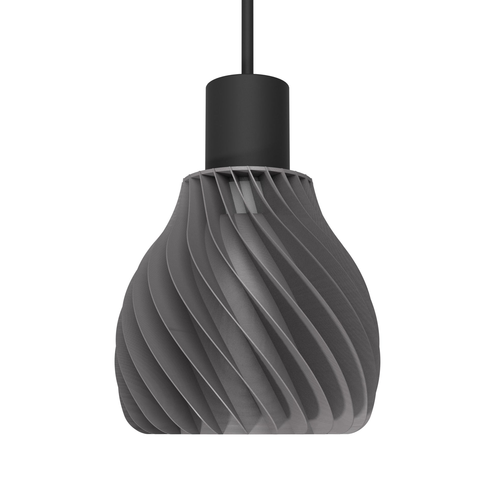 a gray light bulb with a black cord