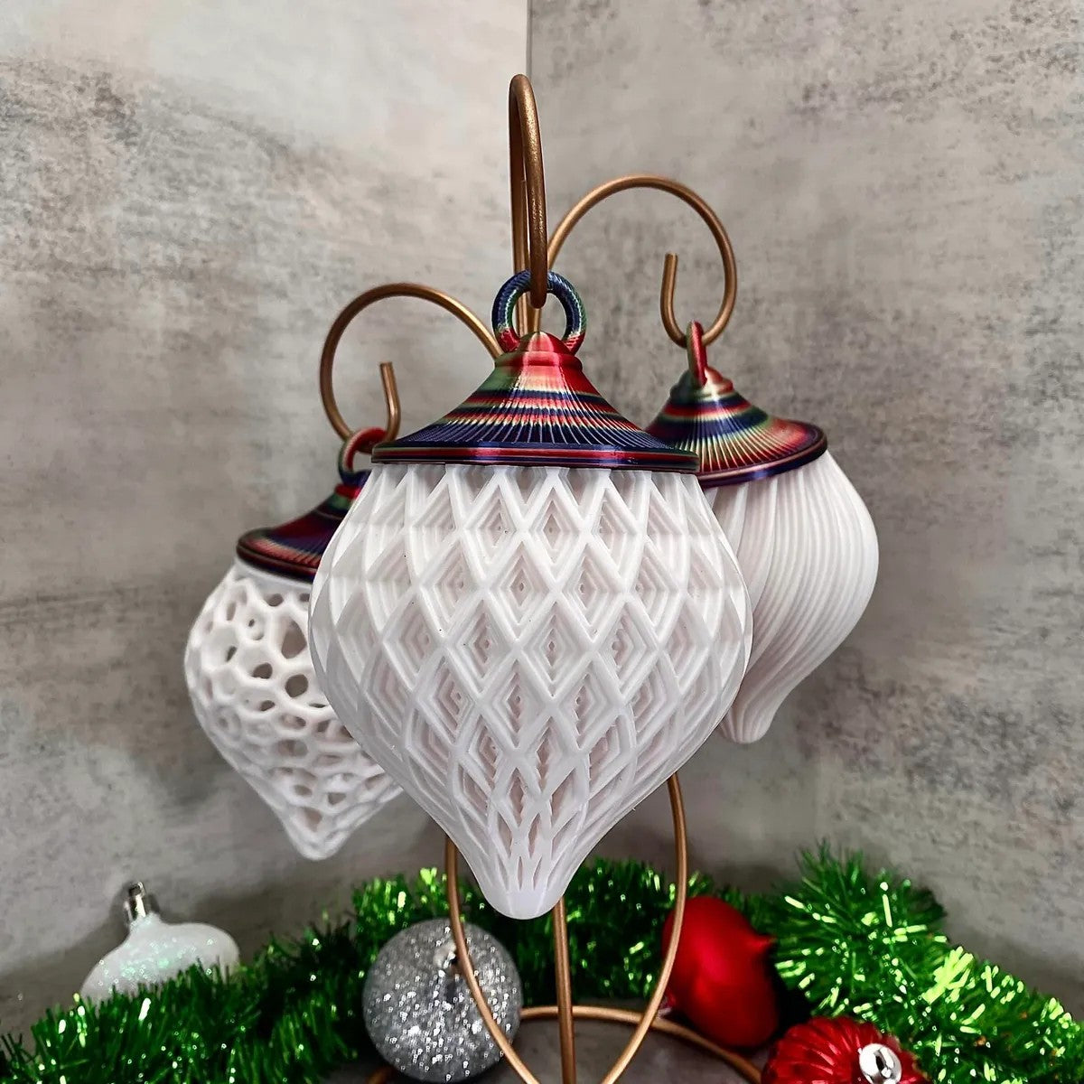 a christmas decoration with ornaments on a table