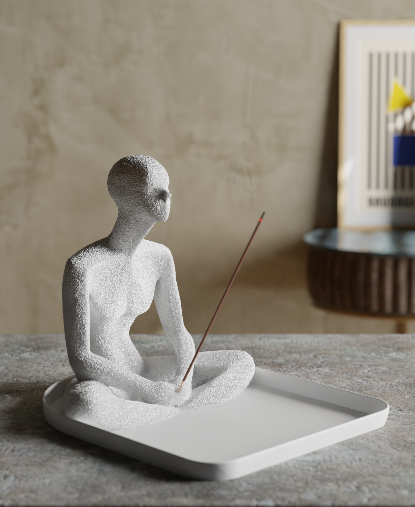 a white statue sitting on top of a white tray