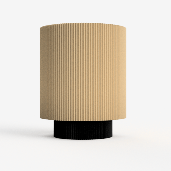 a black and beige lamp shade on a white background