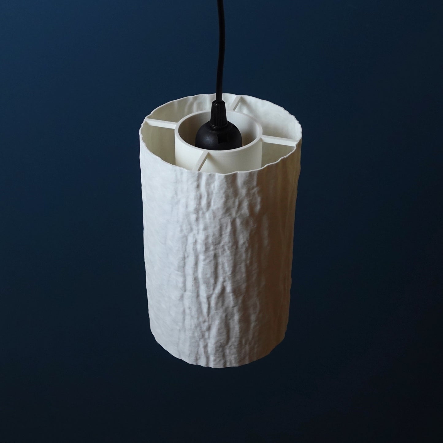 a toilet paper roll with a black object in it