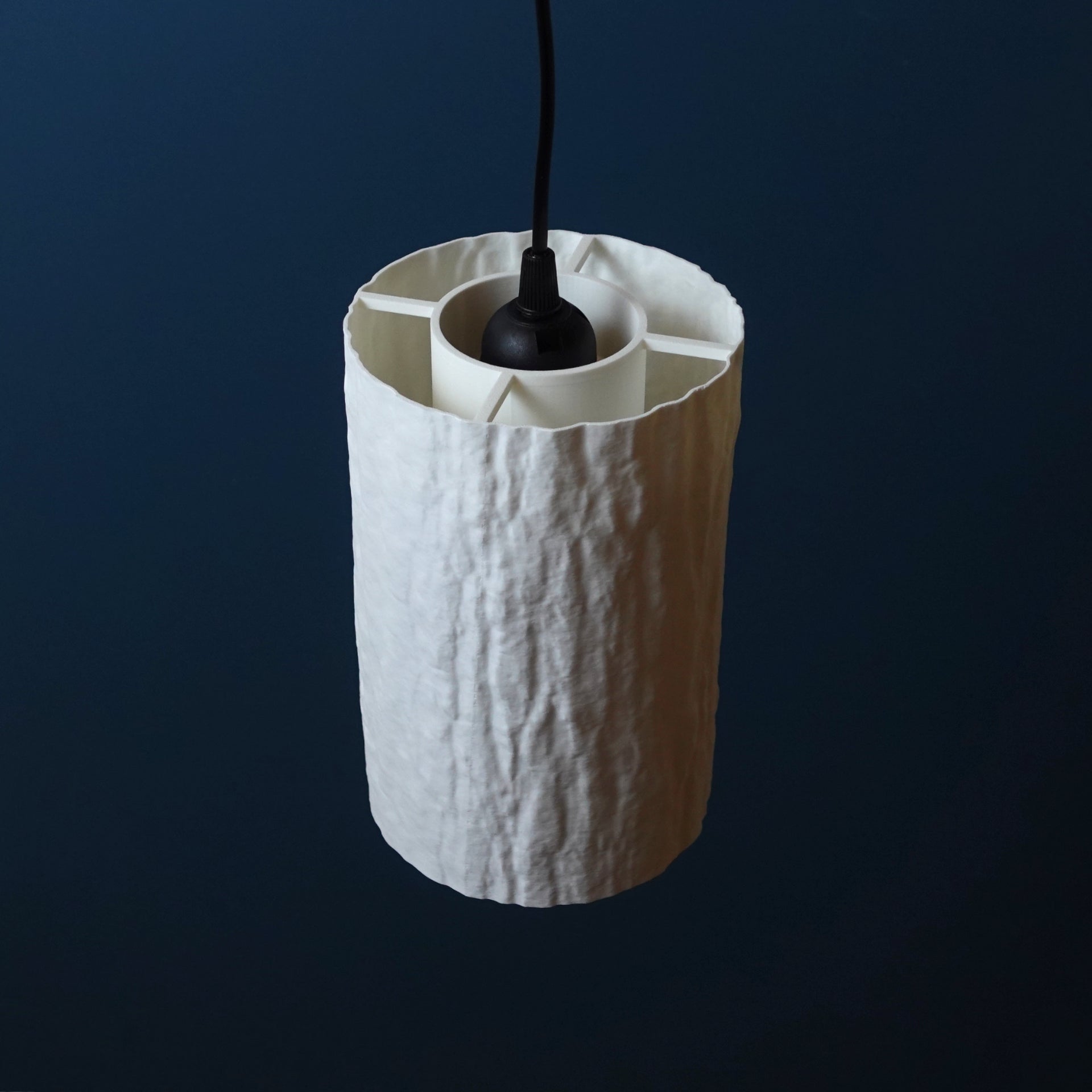 a toilet paper roll with a black object in it
