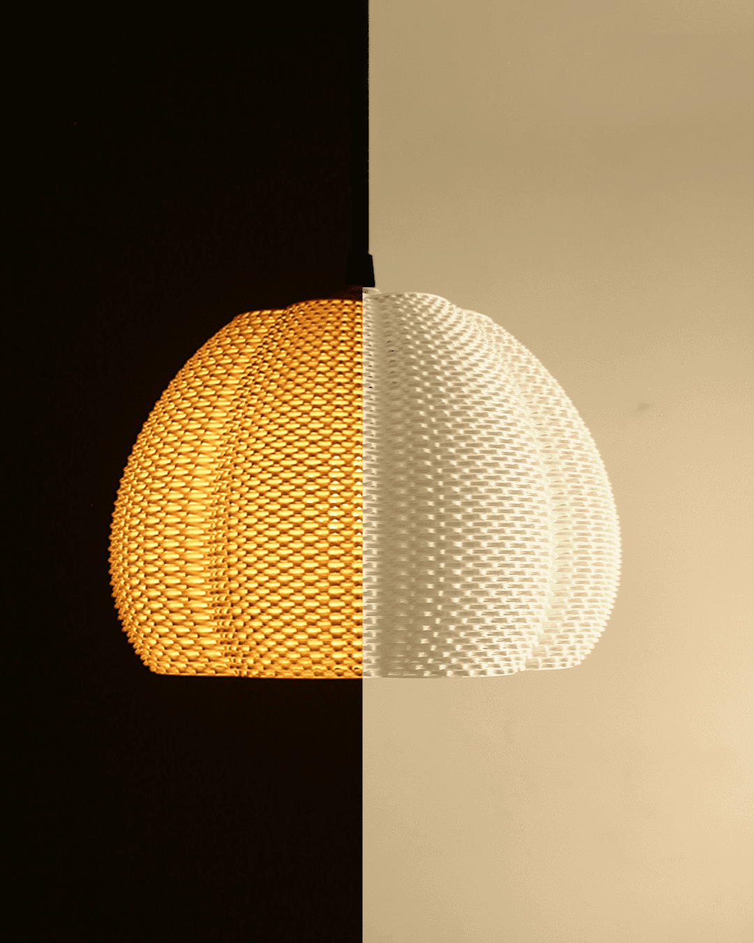 a white and a yellow light hanging from a ceiling