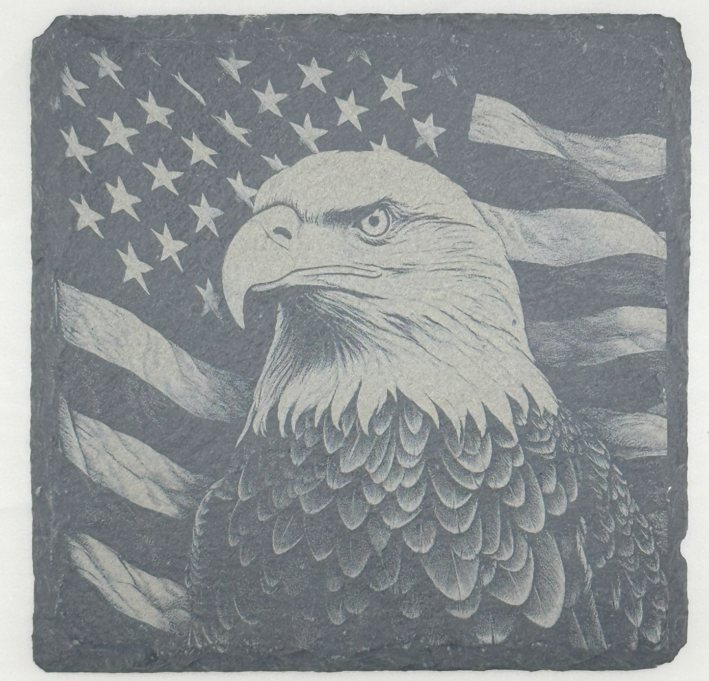 a drawing of an eagle with an american flag in the background