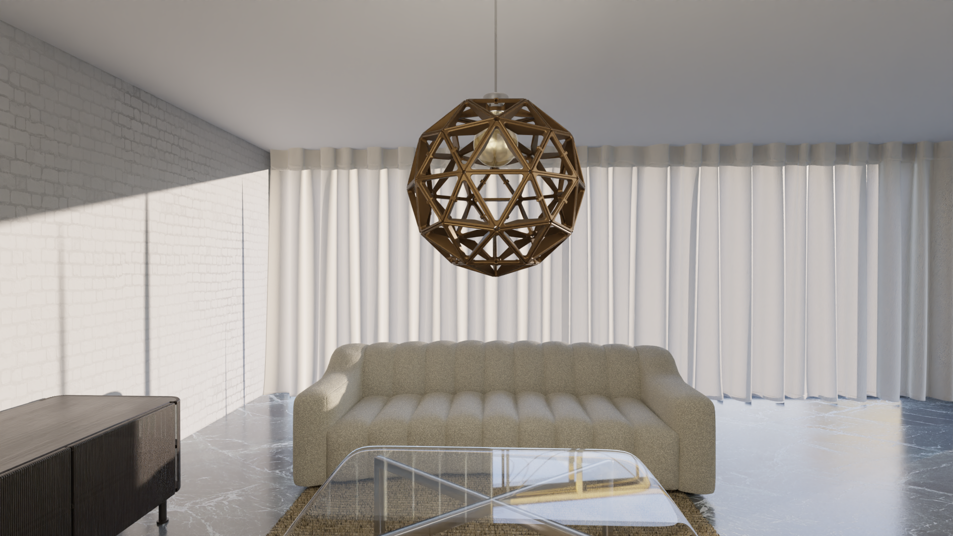 a living room with a couch and a table