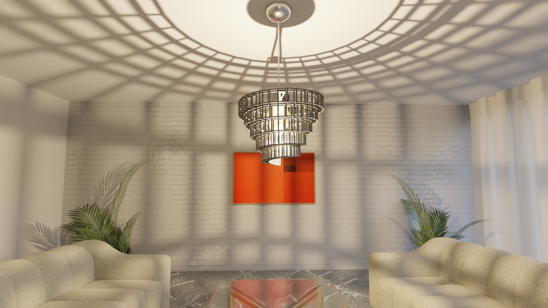 a living room with two couches and a table