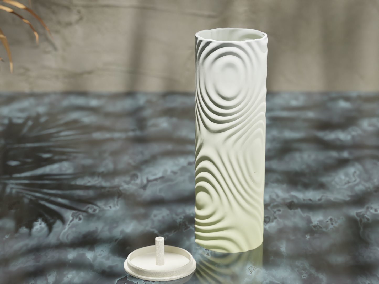 a white vase sitting on top of a table