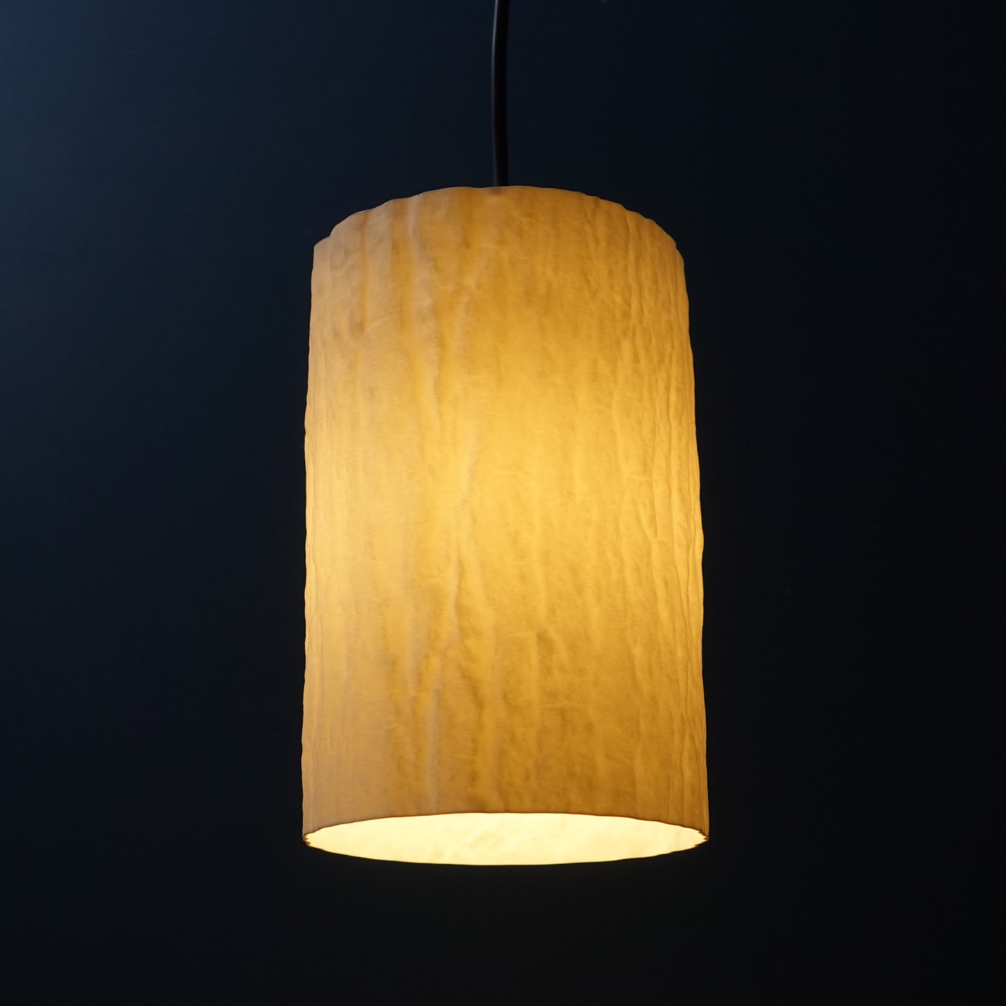 a light hanging from a ceiling in a dark room