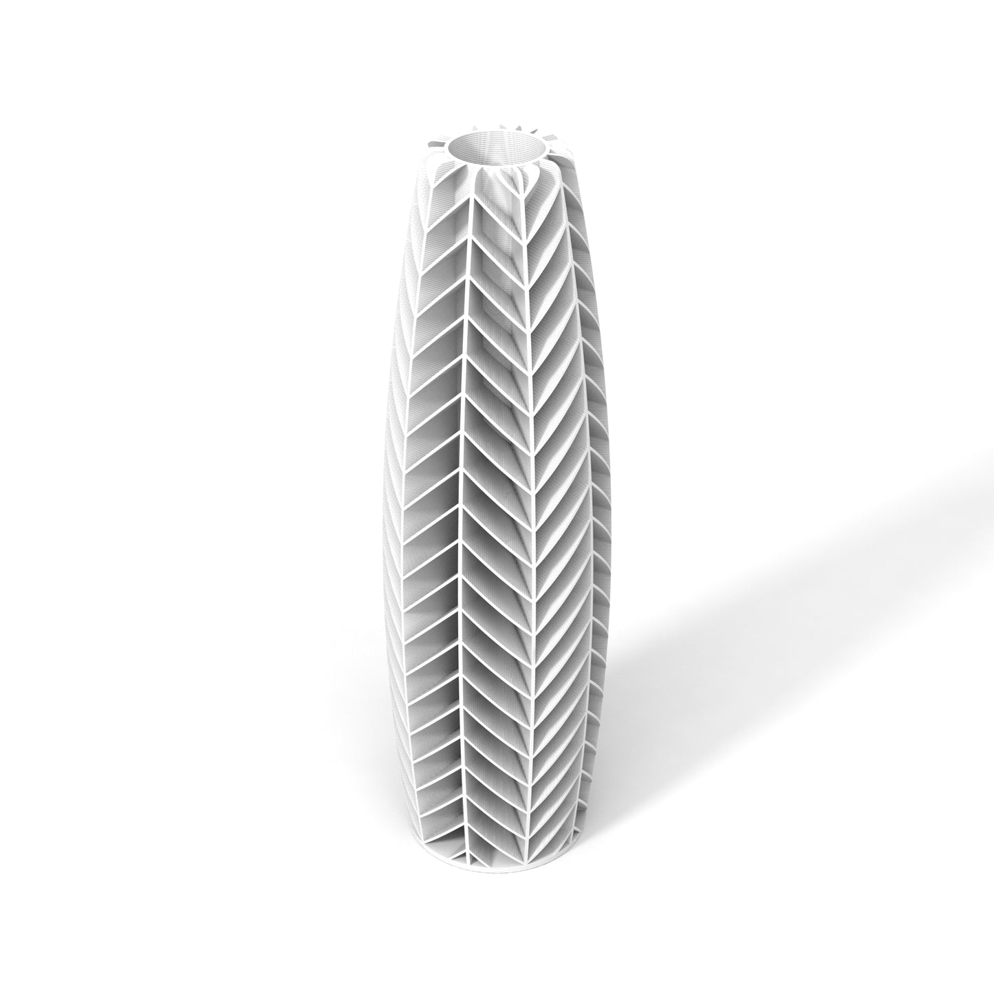 a tall white vase sitting on top of a white floor