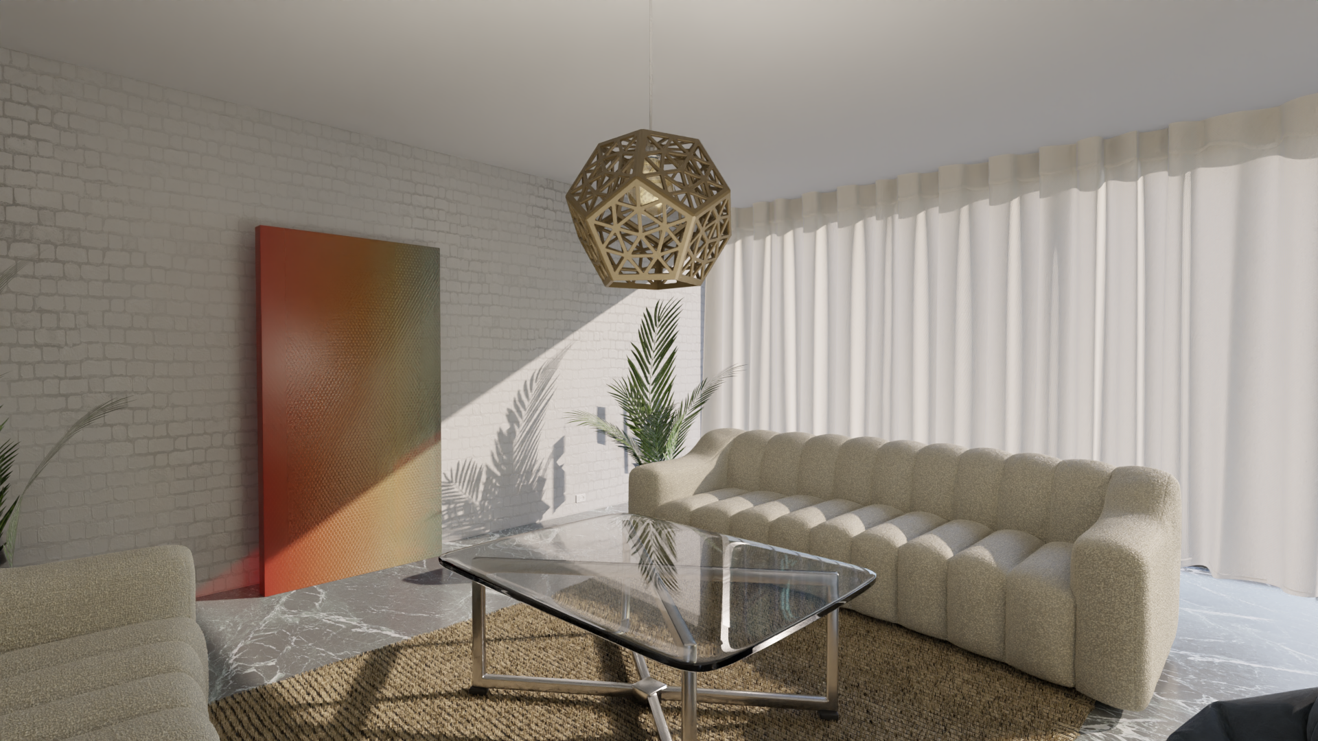 a living room with a couch and a table