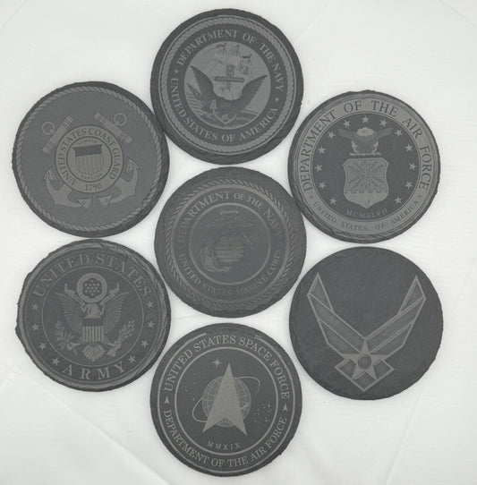 a set of six military badges on a white background